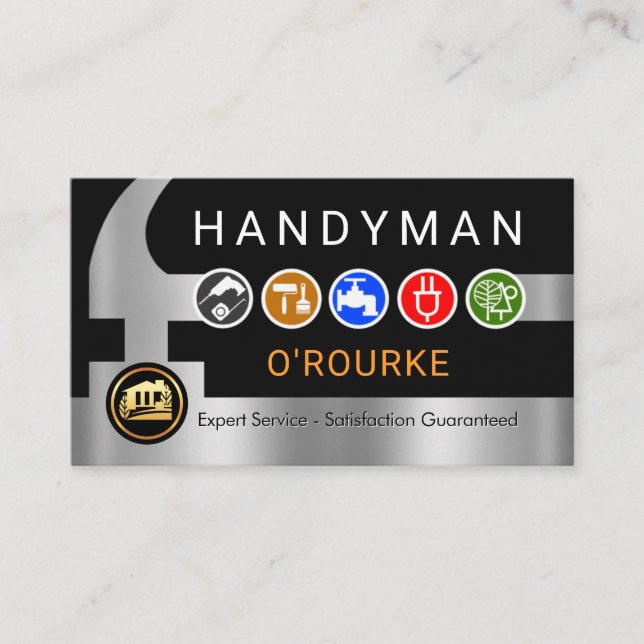 Handyman Verktyg Ikon På Silverhammare Visitkort (Framsida)