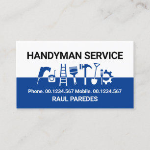 Handyman Verktyg på vit blå Lagrar Visitkort