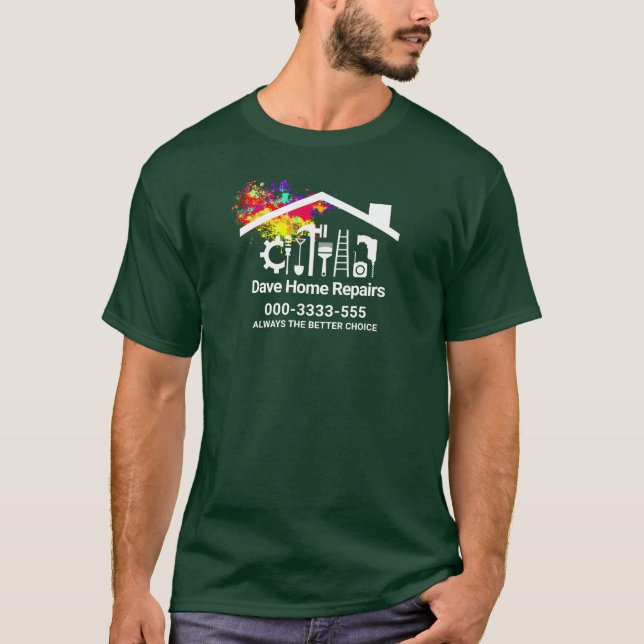Handyman Verktyg Paint Plattered Rooftop Byggnad T Shirt (Framsida)