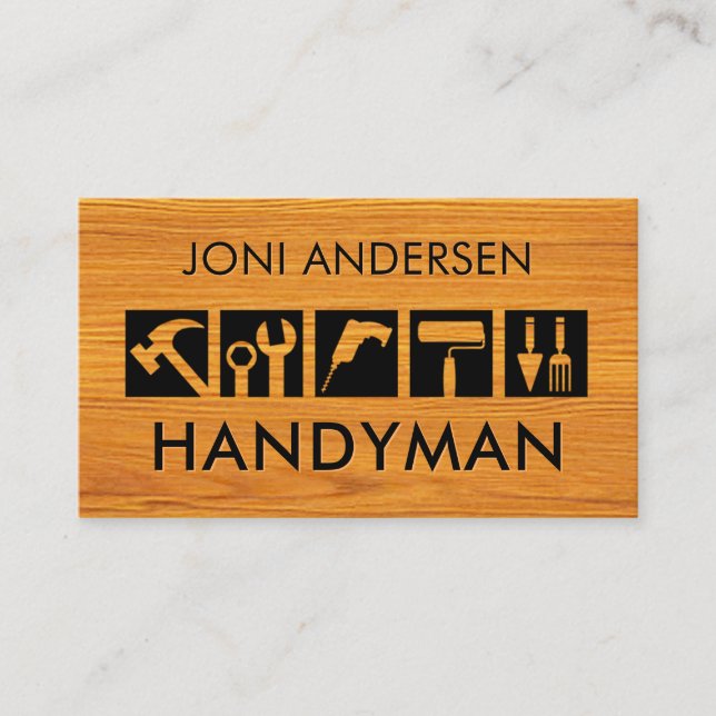 Handyman Verktygsikon på trävirke Visitkort (Framsida)
