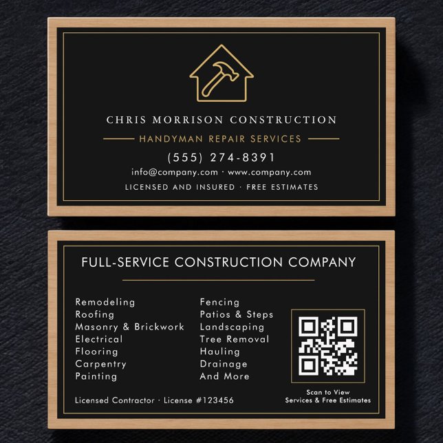 Handyman Wood QR Code Construction Visitkort (Skapare uppladdad)