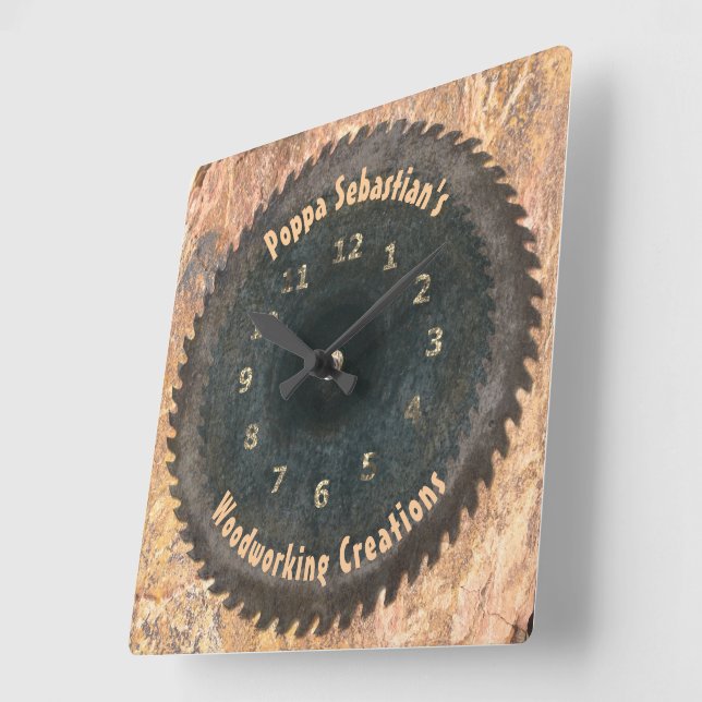 Handyman Woodworking Rustic Saw Blade-mall Fyrkantig Klocka (Vinkel)