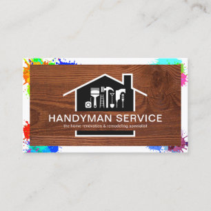 Handymannen Kreativ Wood Paint Splatter Ram Visitkort