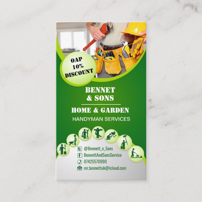 Handymannen servar visitkort (Framsida)