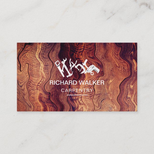 Handymannen Wooden Carpentry Construction Verktyg Visitkort (Framsida)