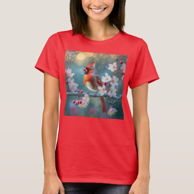 Hanfågel i månljus Körsbärsblom T Shirt (Framsida)