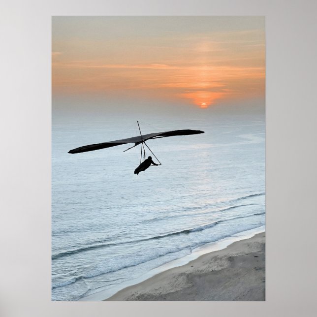  Hang Glider Silhouette Ocean Sunset Beach Coastal Poster (Framsidan)