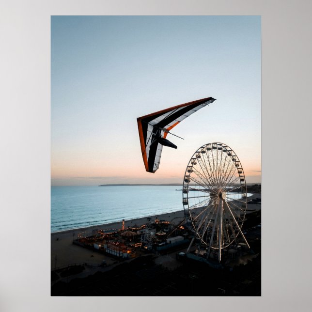 Hang Glider Soaring Over Coastal Ferris Wheel  Poster (Framsidan)