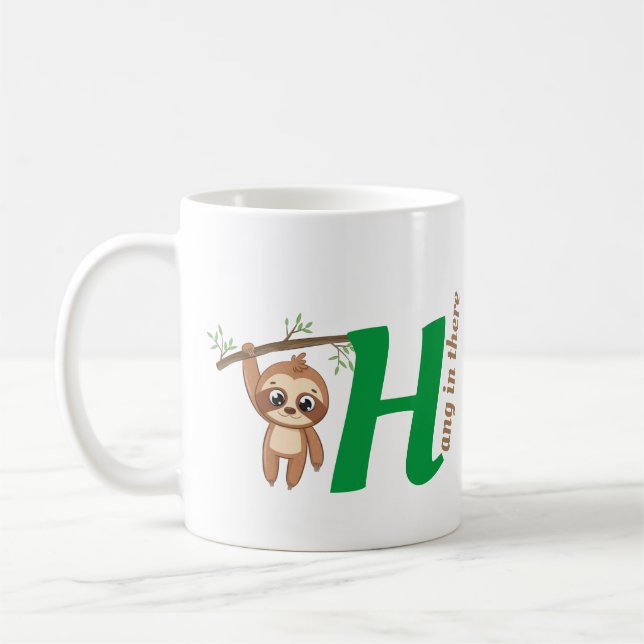 Häng kvar där | Cute Hanging Sloth Funny Kaffemugg (Vänster)