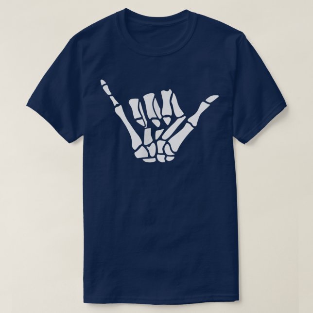 hang Loose Skeleton Hand Halloween Bus eller godis T Shirt (Design framsida)