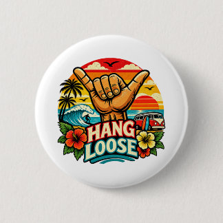 Häng Löst Shaka Hand Retro Surf Våg Konst Knapp