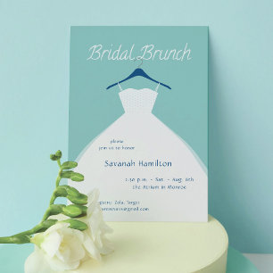Hängande bröllopsklänning Teal bröllopsbrunch Inbjudningar