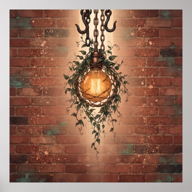 Hängande Edison Globe Ivy Brick Wall-poster Poster (Framsidan)
