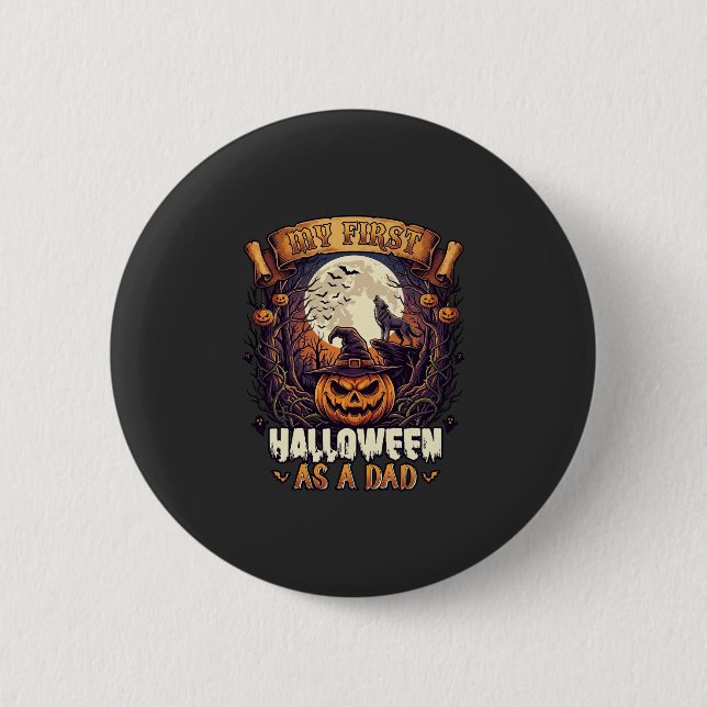 Hängande häxor Halloween Flygande häxa Spökhus Knapp (Framsida)