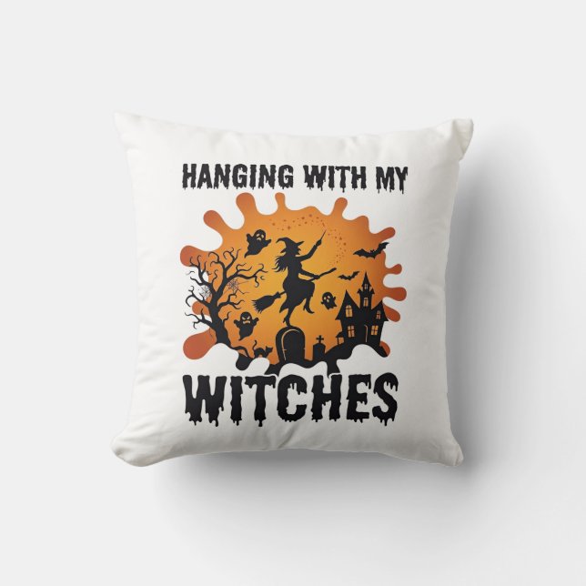 Hängande häxor Halloween Häxa Kvast Spökhus Kudde (Framsida)