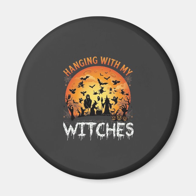 Hängande Häxor Halloween Månbadkar Pumpor_1 Magnet (Framsidan)