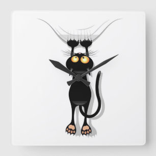 Hängande katt fyrkantig klocka