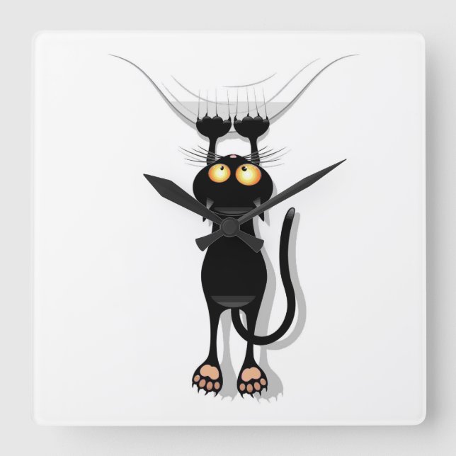 Hängande katt fyrkantig klocka (Framsida)