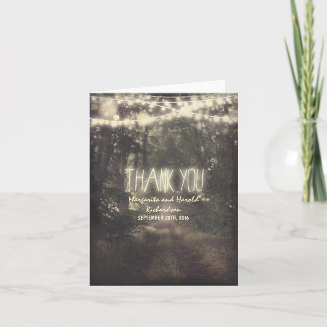 hängande ljus och träd bröllop tack-kort tack kort (Framsida)