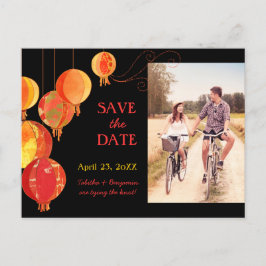 Hängande lyktor Bröllopsfoto Save the Date Meddelande Vykort
