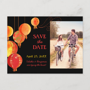 Hängande lyktor Bröllopsfoto Save the Date Meddelande Vykort