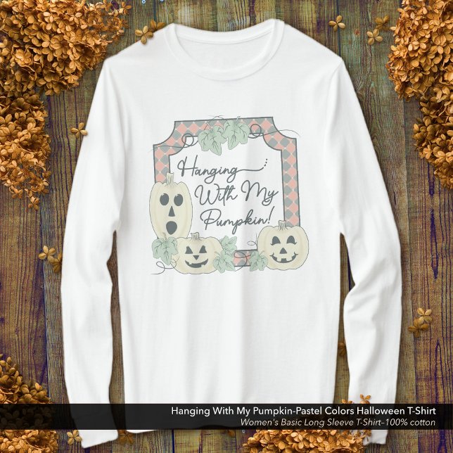 Hängande med min Pumpkin-Pastel Färg Halloween T Shirt (Hanging With My Pumpkin-Pastel Colors Halloween Long Sleeve T-Shirt)
