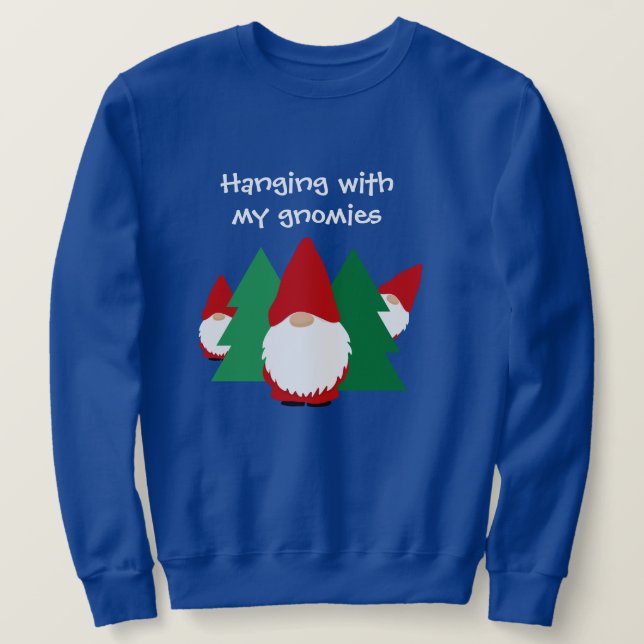 Hängande med mina gnomer roligt ful julsötare lång ärmad tröja (Design framsida)