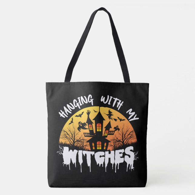 Hängande med mina häxor Halloween Tote Bag Tygkasse (Framsida)