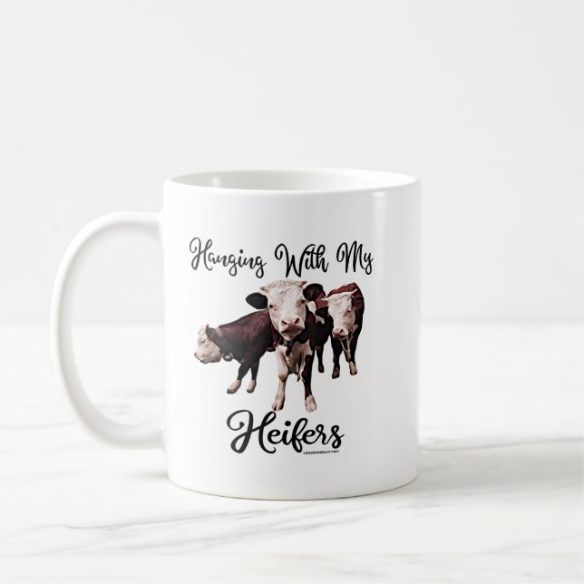 Hängande med mina kvigor. Kon. Bull Cowpens SC Mig Kaffemugg (Vänster)