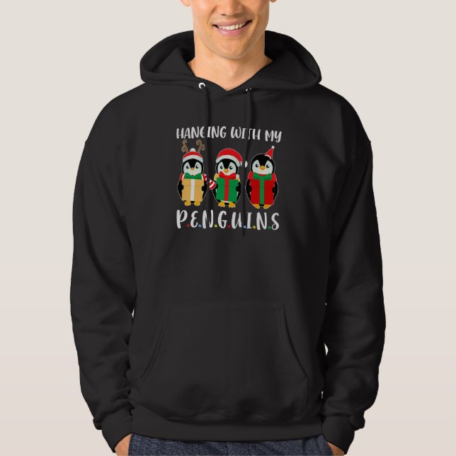 Hängande med mina Penguins Julafton julpenguins L. Hoodie (Framsida)