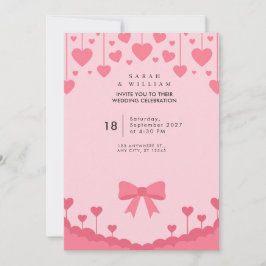 Hängande rosa hjärtan Pastellbåge Bröllopsinbjudan Inbjudningar