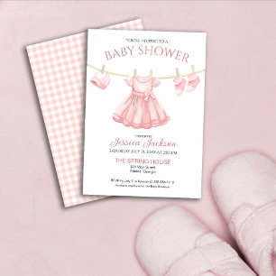 Hängande rosa klänning Babyflicka Bebisdopp Inbjudningar