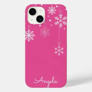 Hängande Snöflingor Rosa Unik Namn iPhone 14 Fodra