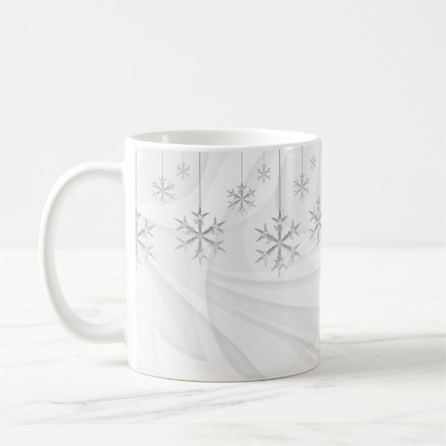 Hängande Snöflingor (vit) Kaffemugg (Vänster)