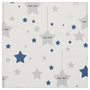Hängande Sömnig Ögon Stars Navy Blue Grått Tyg