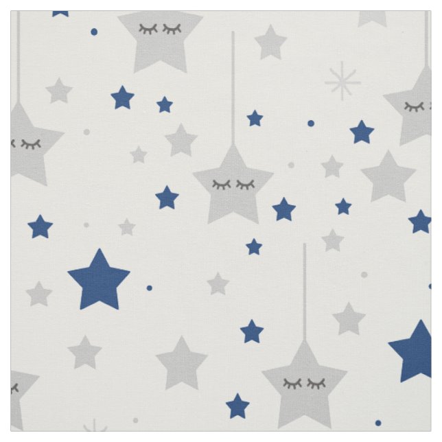 Hängande Sömnig Ögon Stars Navy Blue Grått Tyg (Provkarta)