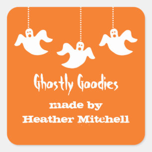 Hängande Spöken Halloween Baking Stickers, Orange Fyrkantigt Klistermärke