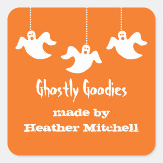 Hängande Spöken Halloween Baking Stickers, Orange Fyrkantigt Klistermärke