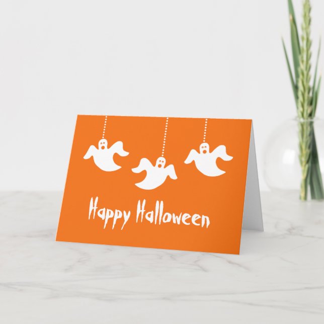 Hängande Spöken Halloween-kort, Orange Kort (Framsida)