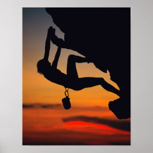 Hängande stenklättrare på soluppgången poster