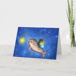 Hängande stjärnor med en vänliga Narwhal Kort