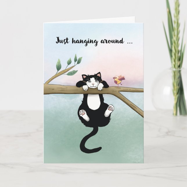 Hängande tanke om att du kan ge Cute Cat Bird Kort (Framsida)