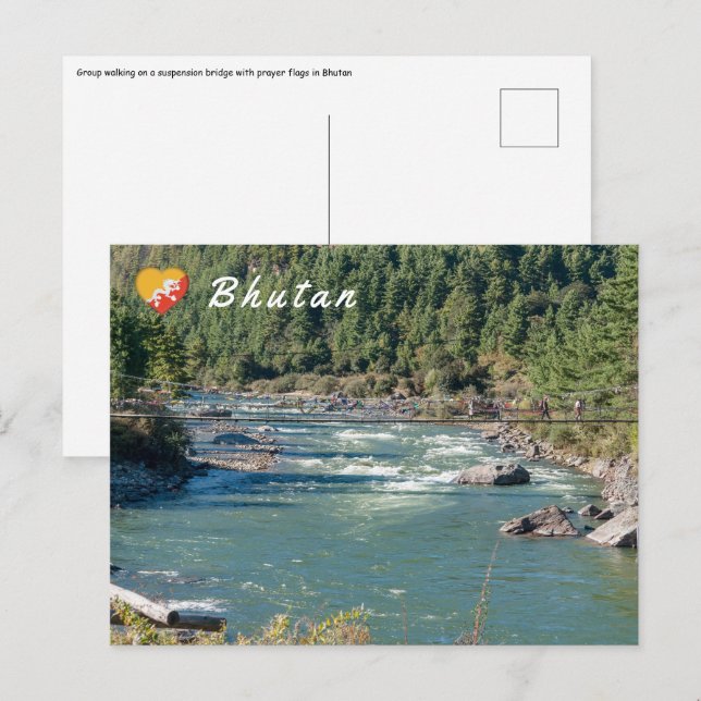 Hängbro över en flod i Bhutan Vykort (Fram/baksida)