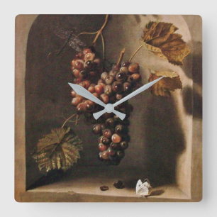 HANGED GRAPES WALL NICHE Antique Brown Rustic Fyrkantig Klocka