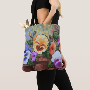 "Hänger lös färgrika Pansies" 16" x 16" totot Tygkasse