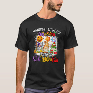 Hänger med mina Gnomar Glad Hallothanksmas Familj T Shirt