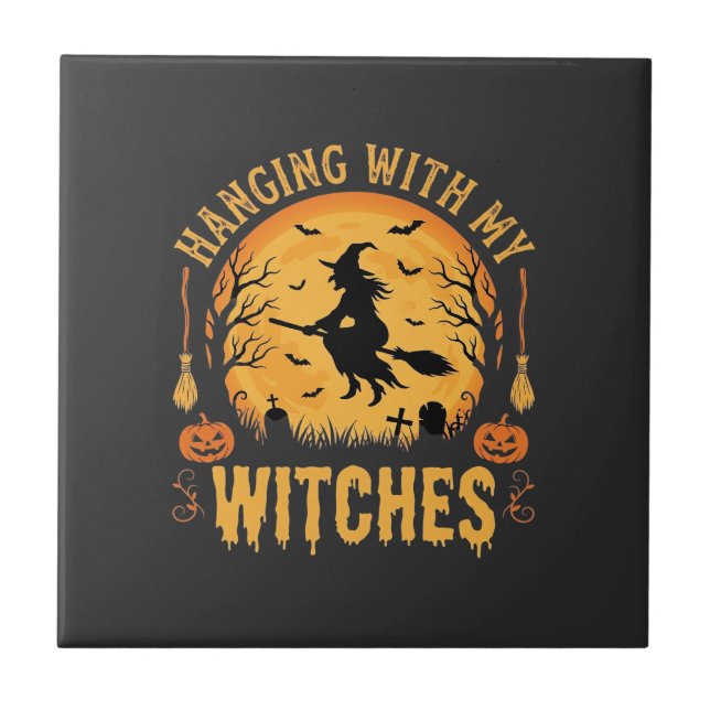 Hänger Med Mina Häxor Halloween-design (2) Kakelplatta (Framsidan)