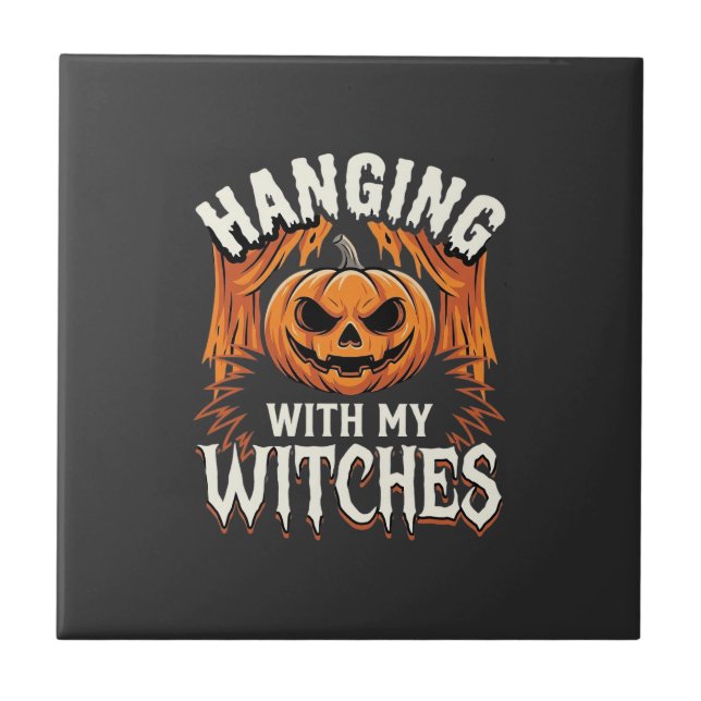 Hänger Med Mina Häxor Halloween Pumpa Kakelplatta (Framsidan)