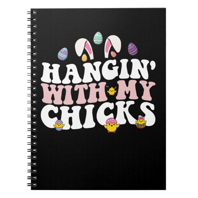 Hänger med mina hönor påskharen groovy retro anteckningsbok (Framsidan)