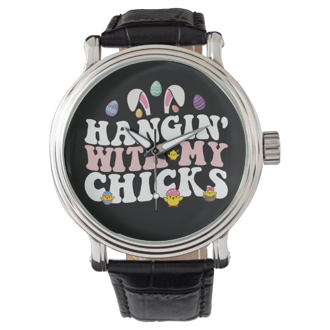 Hänger med mina hönor påskharen groovy retro armbandsur (Framsida)